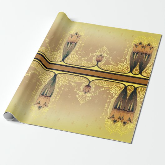 Kunst nouveau floral tulip roze and gold elegant cadeaupapier (Uitgerold)