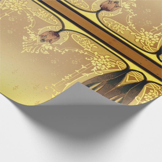 Kunst nouveau floral tulip roze and gold elegant cadeaupapier (Hoek)