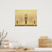 Kunst nouveau floral tulip roze and gold elegant poster (Keuken)