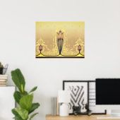 Kunst nouveau floral tulip roze and gold elegant poster (Thuiskantoor)