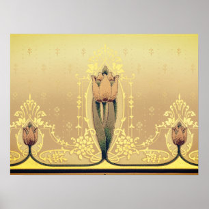 Kunst nouveau floral tulip roze and gold elegant poster