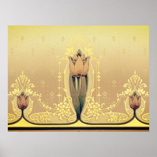 Kunst nouveau floral tulip roze and gold elegant poster (Voorkant)