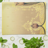 Kunst nouveau floral tulip roze and gold elegant theedoek (Gevouwen)