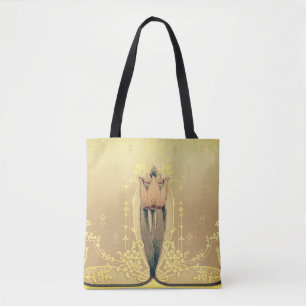 Kunst nouveau floral tulip roze and gold elegant tote bag