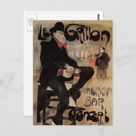 Kunst Nouveau Grillon, Man Drink bier Briefkaart (Voorkant / Achterkant)
