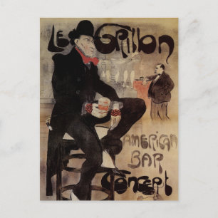 Kunst Nouveau Grillon, Man Drink bier Briefkaart