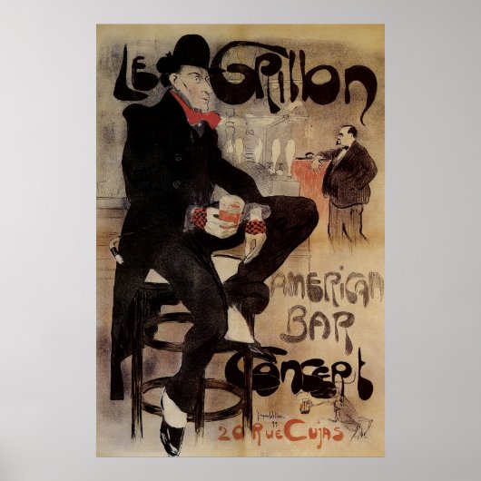 Kunst Nouveau Grillon, Man Drink bier Poster (Voorkant)