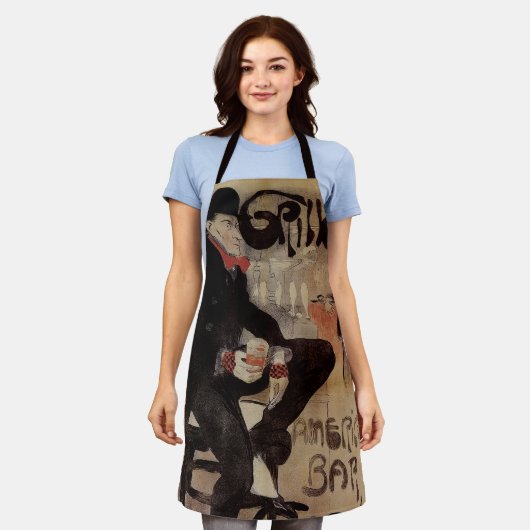 Kunst Nouveau Grillon, Man Drink bier Schort (Gedragen)