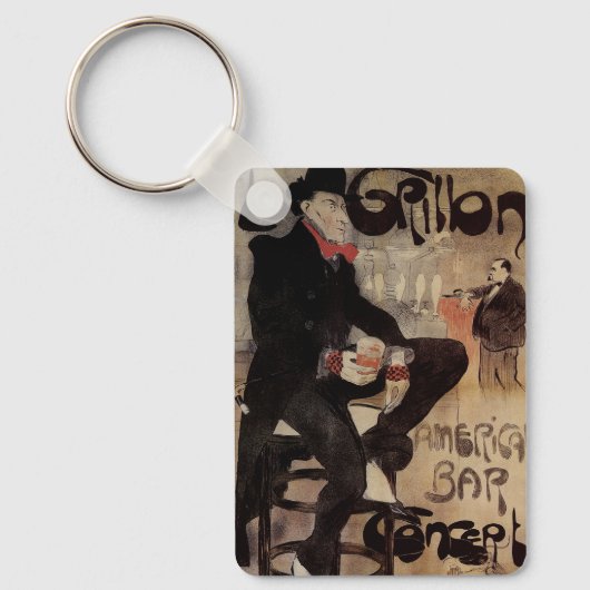  Kunst Nouveau Grillon, Man Drink bier Sleutelhanger (Voorkant)