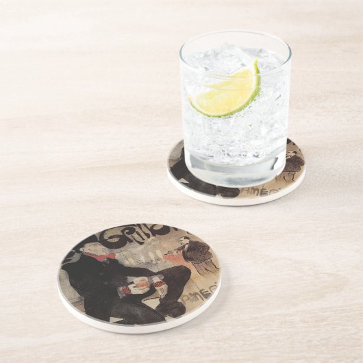  Kunst Nouveau Grillon, Man Drink bier Zandsteen Onderzetter (Zijkant)