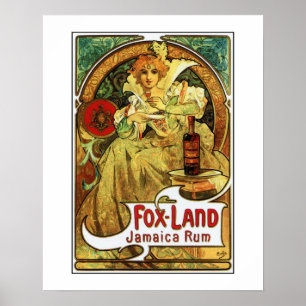  kunst nouveau Mucha Jamaica Rum ad Poster