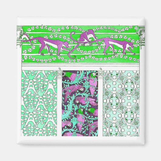 Kunst nouveau parrot aap oerwoud tropisch ontwerp magneet (Voorkant)