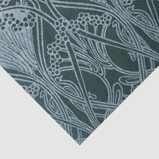 Kunst nouveau, zilvergrijs blauw, patroon, , ret tissuepapier (Detail)
