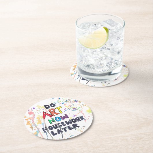 Kunst nu, huiswerk later ronde kartonnen onderzetter (Insitu)