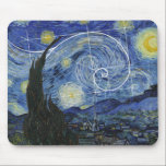 Kunst ontmoet Wiskunde, Van Gogh ontmoet Fibonacci Muismat<br><div class="desc">Vincent van Gogh ontmoet Leonardo Fibonacci. Fibonacci-spiraalvormig bovenop elementen van het beroemde schilderij van Gogh.</div>