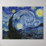 Kunst ontmoet Wiskunde, Van Gogh ontmoet Fibonacci Poster<br><div class="desc">Vincent van Gogh ontmoet Leonardo Fibonacci. Fibonacci-spiraalvormig bovenop elementen van het beroemde schilderij van Gogh.</div>