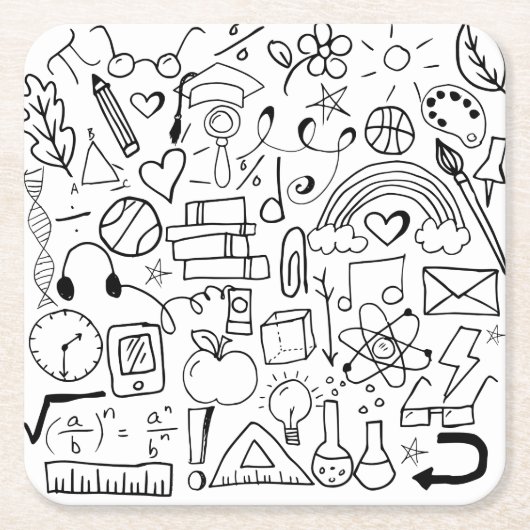 Kunst op de zwarte en witte school kartonnen onderzetters (Voorkant)