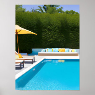 Kunst op foto van droomzwembad in de achtertuin poster