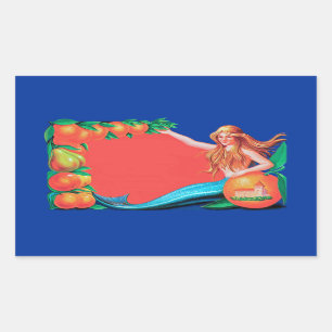 Kunst op mermaïd- en fruitkratenlabel rechthoekige sticker