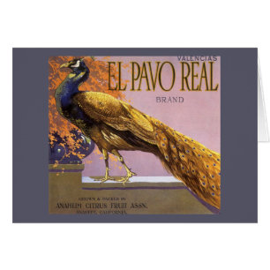 Kunst op oude fruitkistlabels El Pavo Pauw Vogel