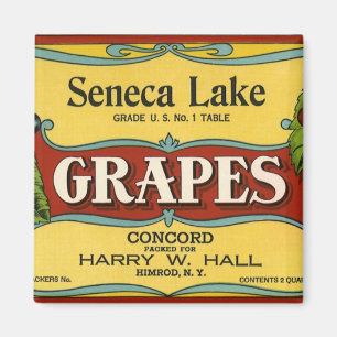 Kunst op oude fruitkratlabel, Seneca Lake Druiven Magneet