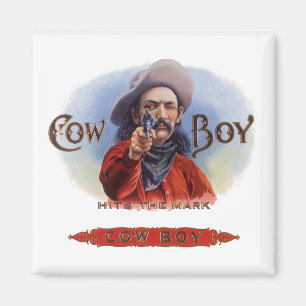 Kunst op oude sigarenlabel, Cowboy raakt de roos Magneet