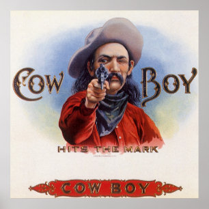 Kunst op oude sigarenlabel, Cowboy raakt de roos Poster