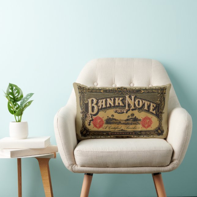 Kunst op oude sigarettenlabels, bankbiljet geld fi kussen (Stoel)