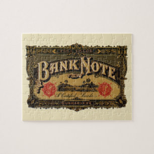 Kunst op oude sigarettenlabels, bankbiljet geld fi legpuzzel