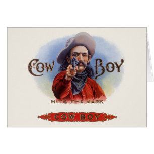 Kunst op vintage sigarenlabel, Cowboy treft de roo