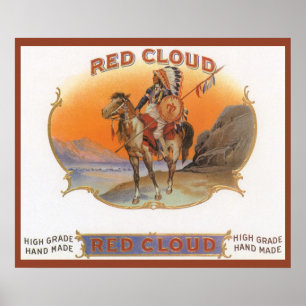 Kunst op vintage sigarettenlabel, Rode Wolk Indiaa Poster