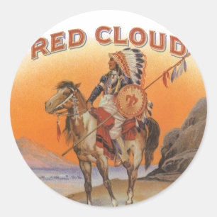 Kunst op vintage sigarettenlabel, Rode Wolk Indiaa Ronde Sticker