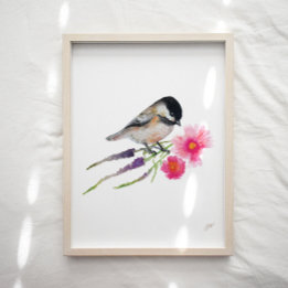 Kunst op vogelvloeren in Cute Chickadee Poster
