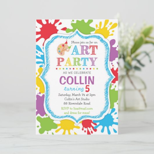 Kunst Partij Uitnodiging/Kunst Partij Birthday uit Kaart (Staand voorkant)