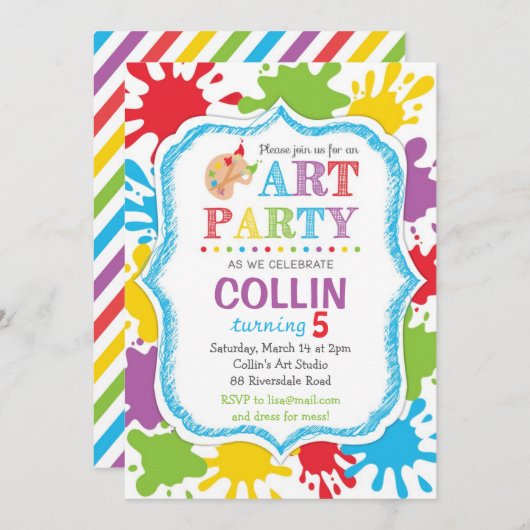 Kunst Partij Uitnodiging/Kunst Partij Birthday uit Kaart (Voorkant / Achterkant)