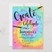 Kunst Partij Uitnodiging Tie Dye Paint Rainbow (Voorkant)