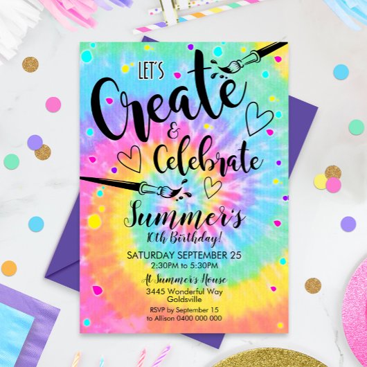 Kunst Partij Uitnodiging Tie Dye Paint Rainbow