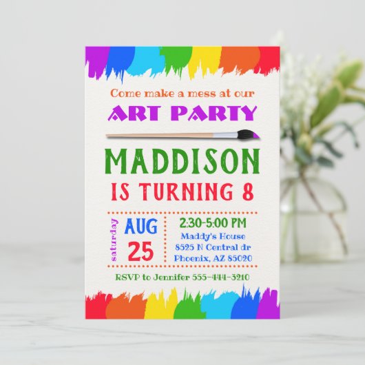 Kunst-partijuitnodiging, Art-verjaardagsfeest uitn Kaart (Staand voorkant)