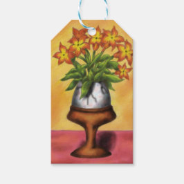 Kunst Pasen ei als vaas met bloemen op tafel Cadeaulabel