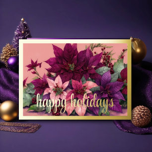Kunst Poinsettia Boeket Burgundy Paars Perzik Feestdagen Kaart