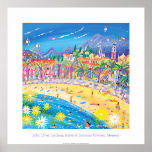 Kunst Poster: Baden en zomerbloemen, menton Poster