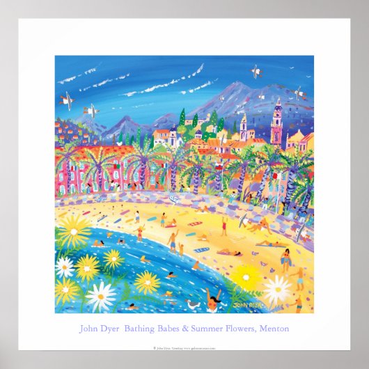 Kunst Poster: Baden en zomerbloemen, menton Poster (Voorkant)