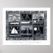 Kunst Poster: Zes Cornish Boats. Lino Cut Afbeeldi Poster (Voorkant)