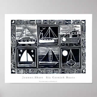 Kunst Poster: Zes Cornish Boats. Lino Cut Afbeeldi Poster