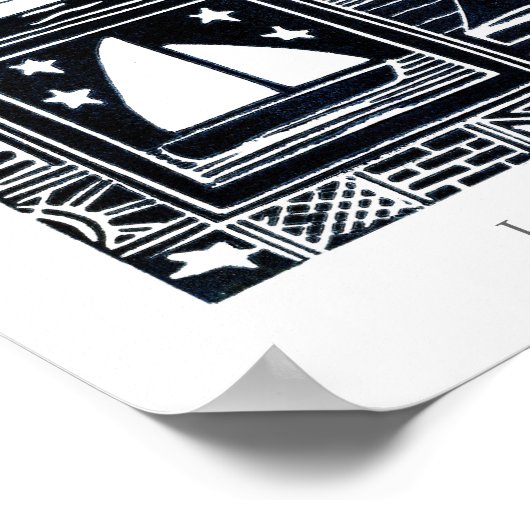 Kunst Poster: Zes Cornish Boats. Lino Cut Afbeeldi Poster (Hoek)