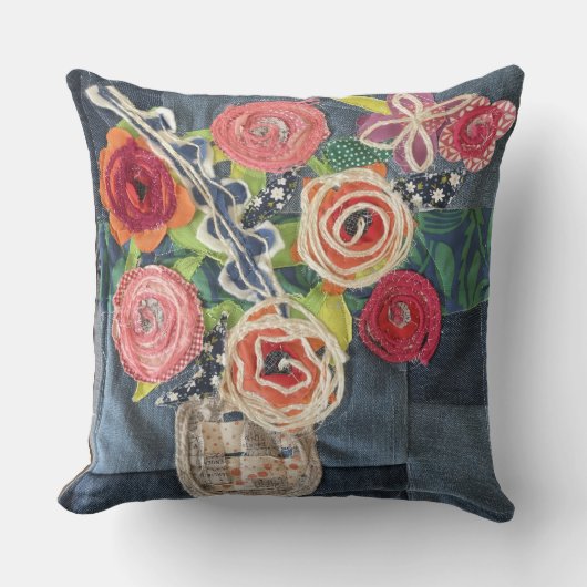 kunst quilt ontworpen rozen boeket kussen met zonn (Voorkant)