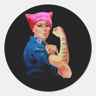 Kunst Rosie tegen vrouwenmars Ronde Sticker