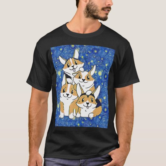 Kunst Schilder Corgi Hond Stapels T-shirt (Voorkant)