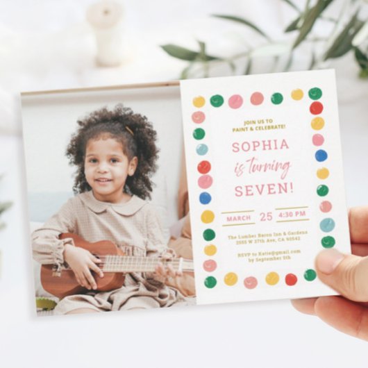 Kunst schilderen 7e verjaardag Fotouitnodiging Kaart