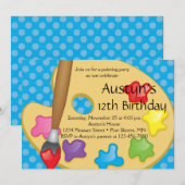 Kunst Schilderen Blauwe Verjaardag Uitnodigingen (Voorkant / Achterkant)